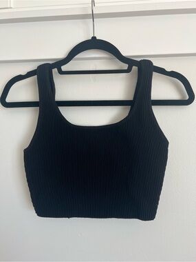Babaton Sculpted Knit Squareneck Cropped Tank Black SZ S